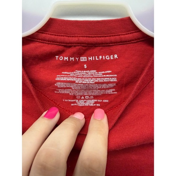 Tommy Hilfiger Other - Tommy Hilfiger Boys Size 5 Red Long Sleeve Shirt Logo Sleeve Cotton Tee